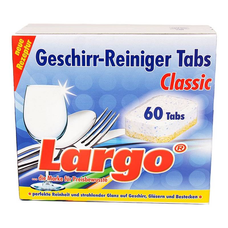 Pastylki do mycia naczyń w zmywarkach
Geschirr-Reiniger Tabs Largo Classic, 60x18g